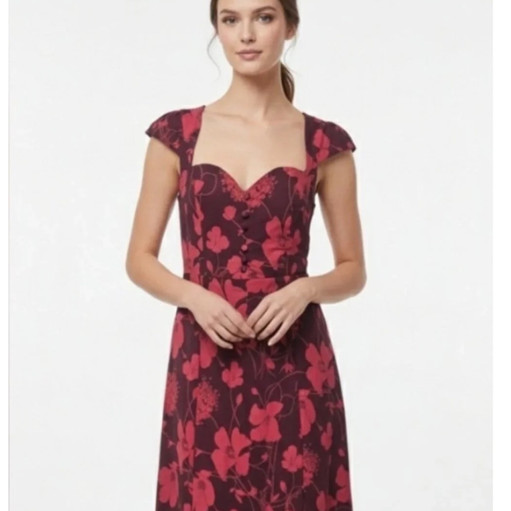 Anthropologie Cecily Sweetheart Midi Dress in Burgundy and Rust Floral - Picture 2 of 2